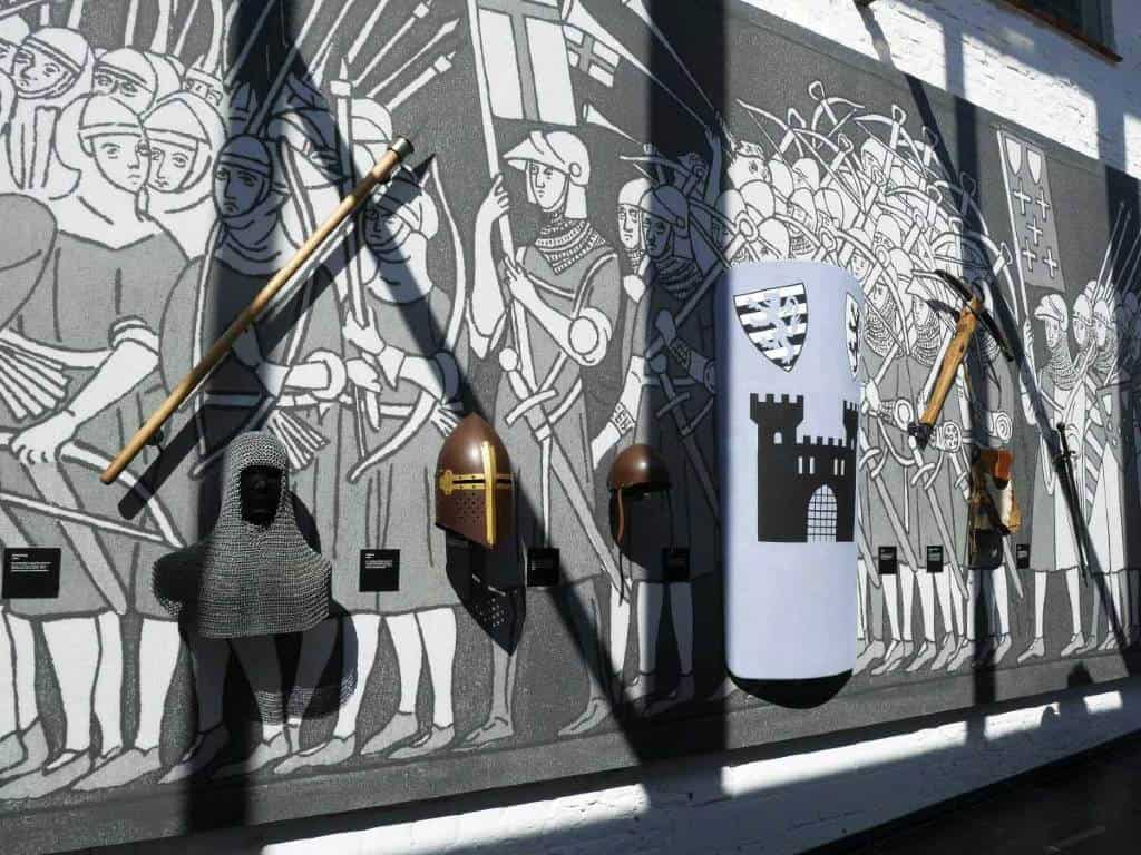knights' helmets in the Kortrijk 1302 Museum