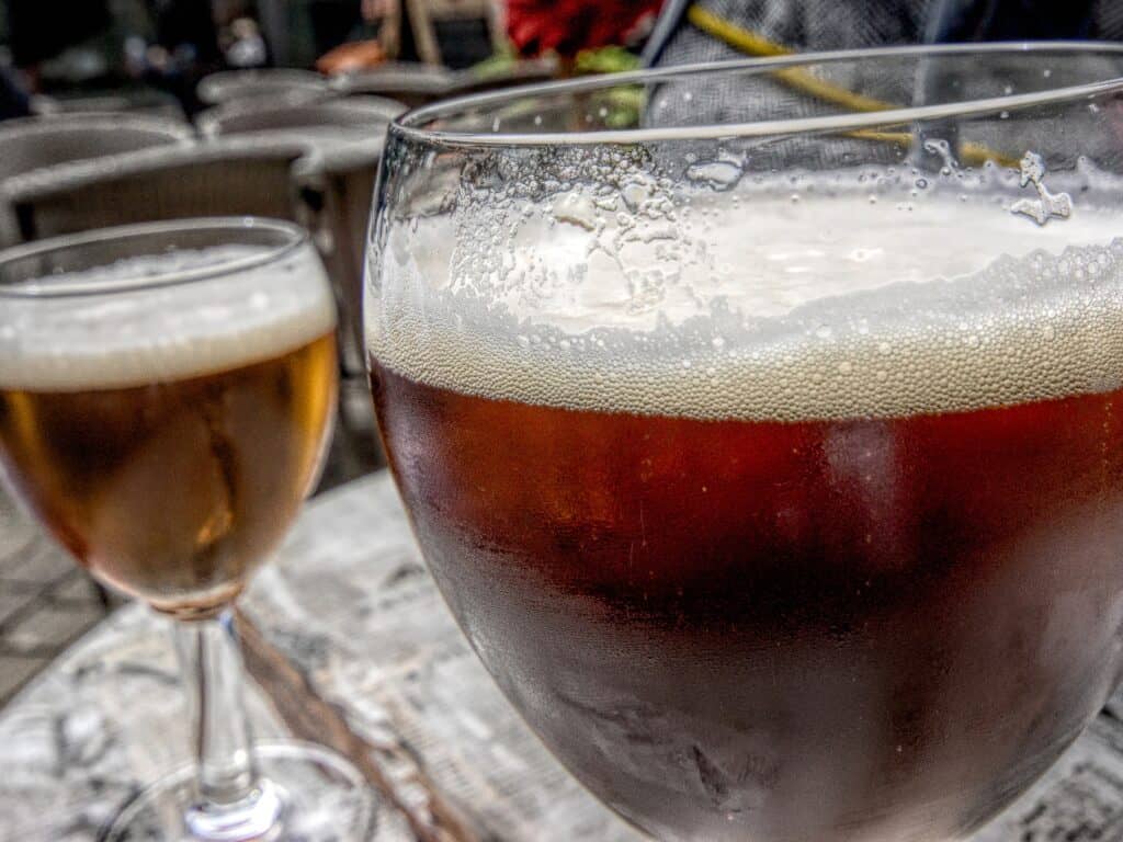 Two glasses of Belgian beers.