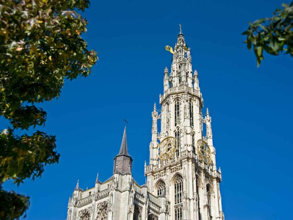 The exterior of Cathedral Of Our Lady in Antwerp, Belgium.