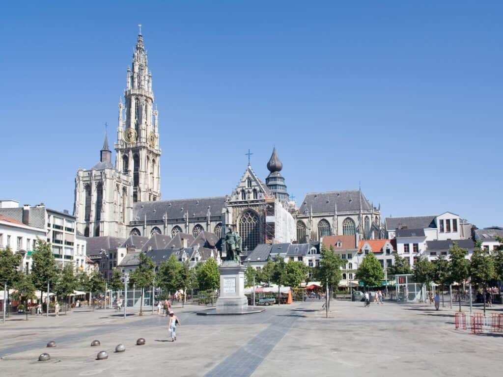 View of the Groenplaats or Green Square of Antwerp, Belgium.