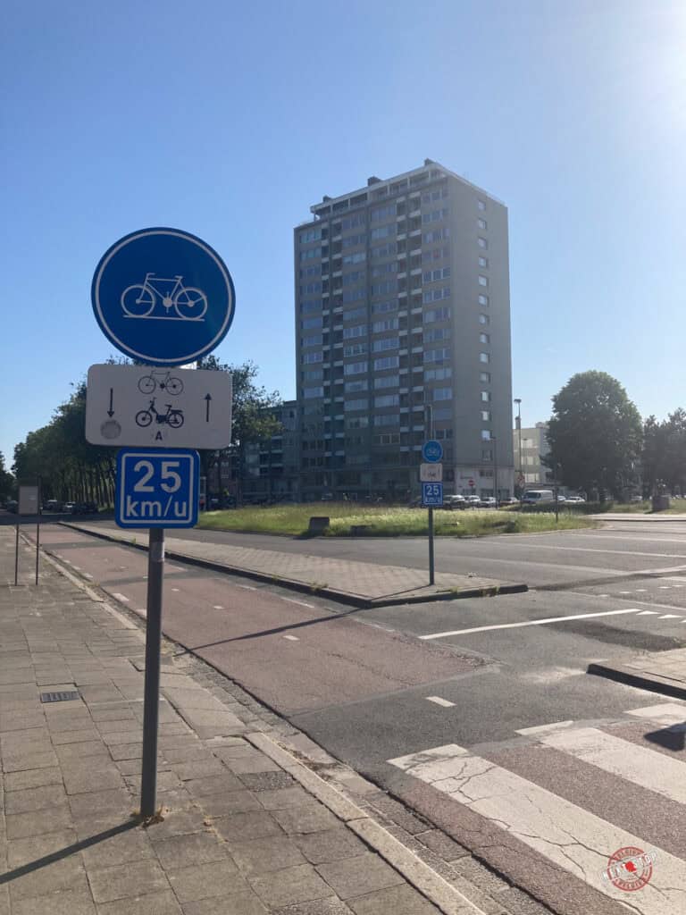 empty street and road sign in Antwerp Linkeroever
