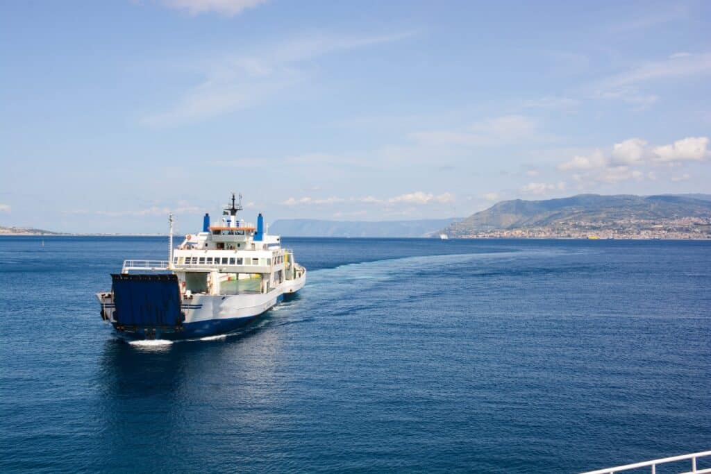A ferry at open sea.