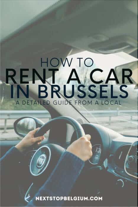 Hand in the steering wheel with text "How to Rent a Car in Brussels, A Detailed Guide from a Local"
