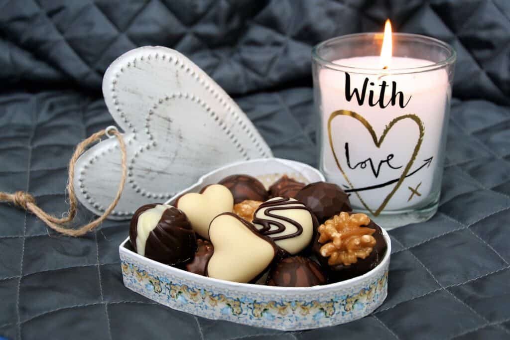 heart chocolates and a candle