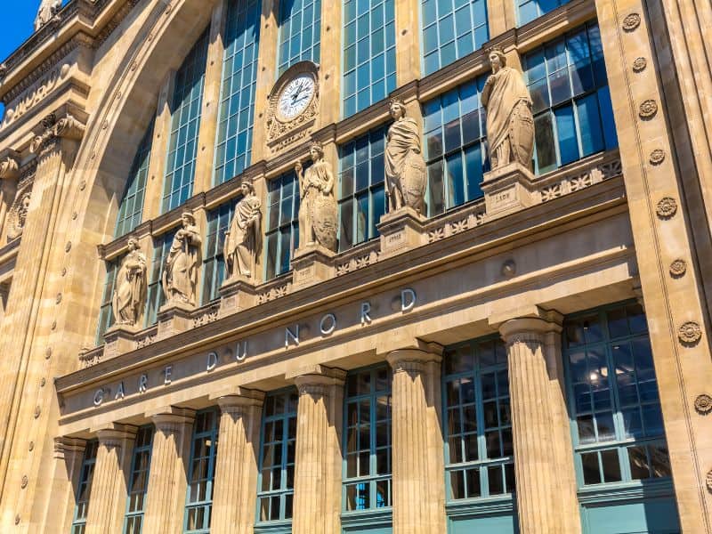 The facade of the Gare Du Nord station in Paris