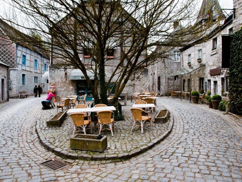 Curvy Cobble stone street with old buildings