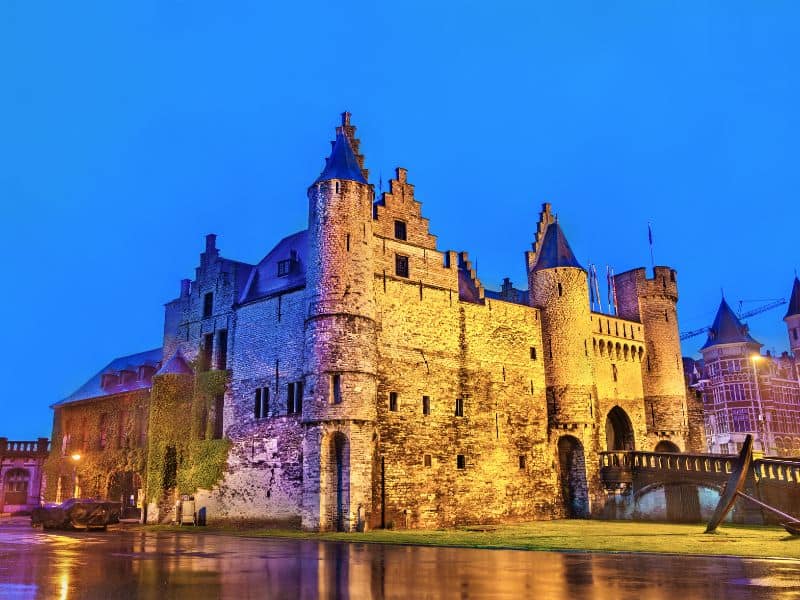 The Het Steen Museum in Antwerp, belgiu on a twilight time.