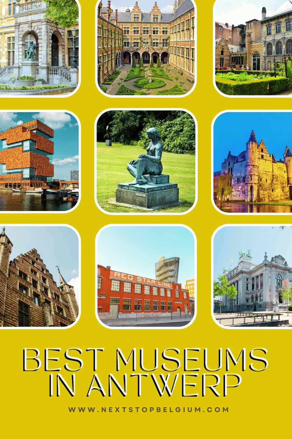 A pin with a compilation of images of the best museums in Antwerp. The pin's caption is Best Museums in Antwerp.