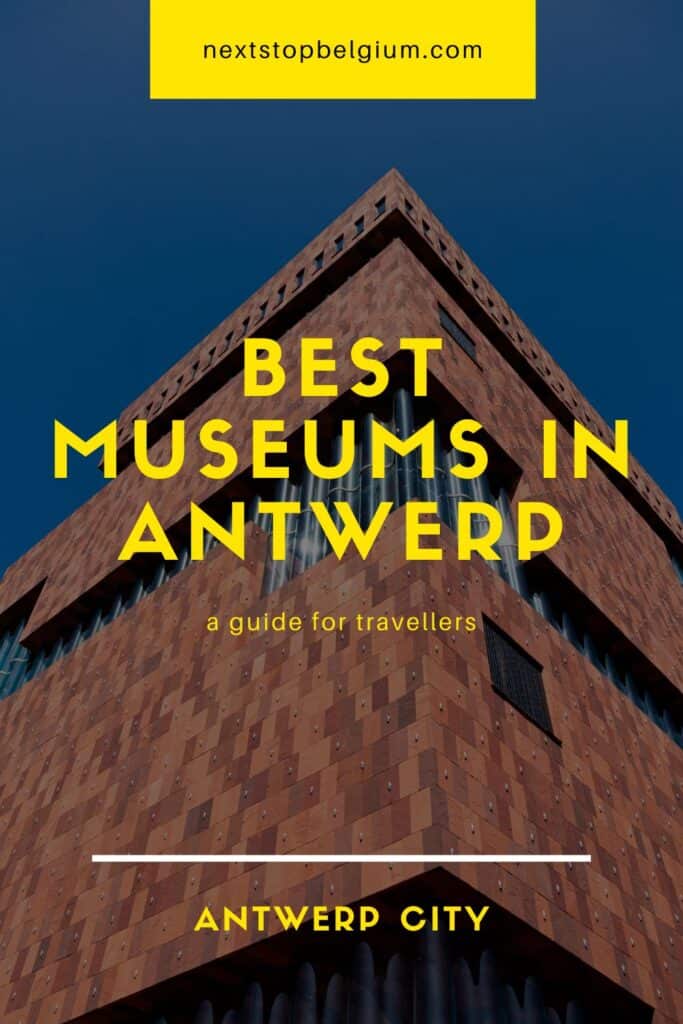 An aesthetic zoomed in photo of Museum aan de Stroom masked in black. The pin's caption is Best Museums in Antwerp.