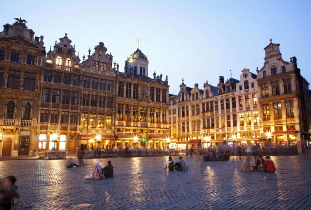 Brussels Town Hall and Main Square in the evening.