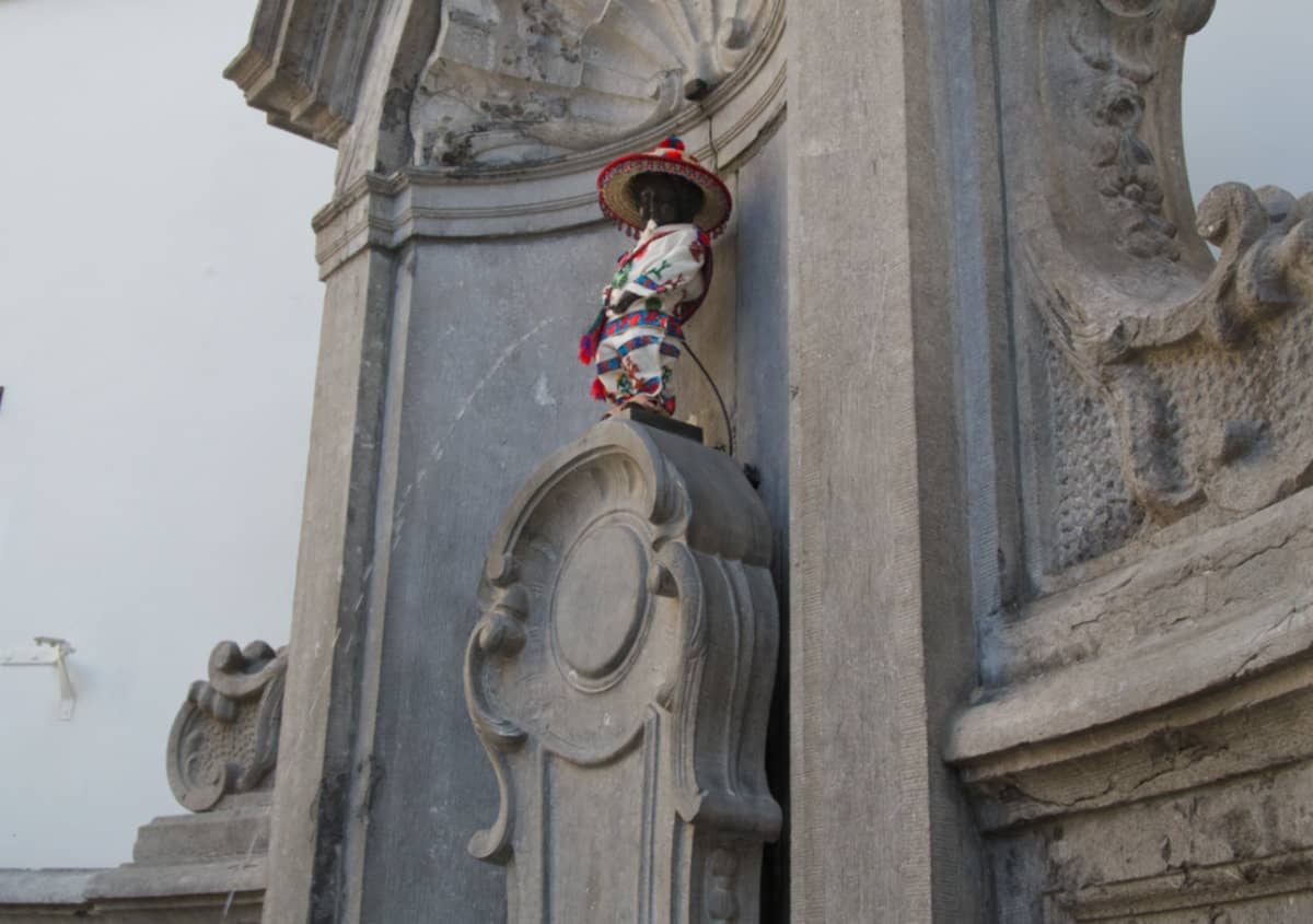 Close up of the peeing little man, Manneken Pis, one of Brussels main sights.