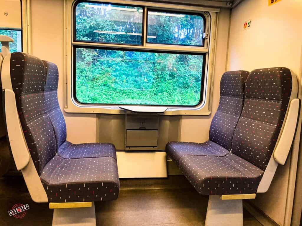Seats inside of one of the trains of Brussels Central Station.