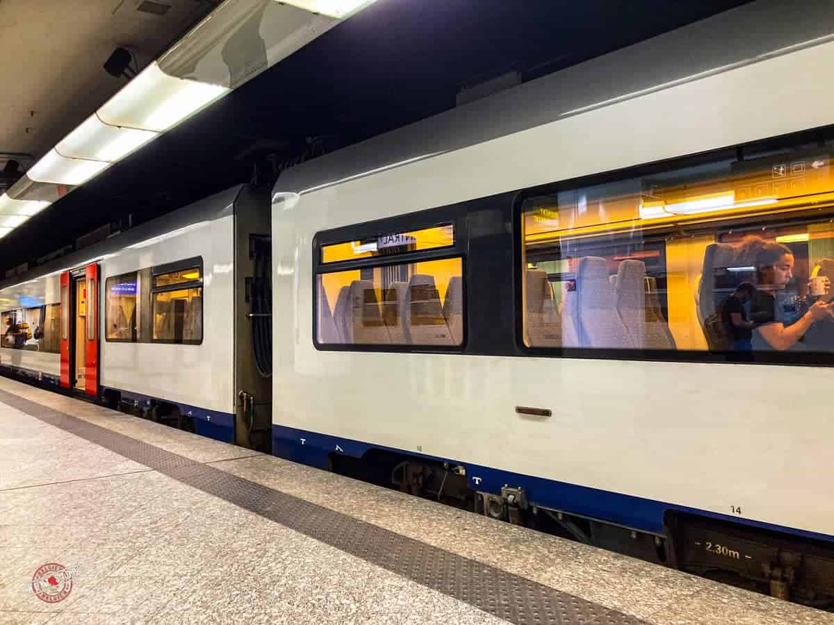 A passing train in Brussels Central Station.