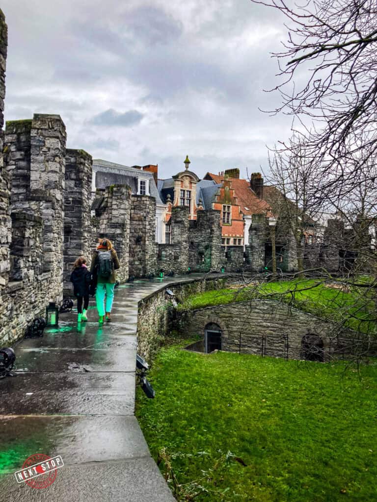 My family walking the ramparts at Gravensteen Castle.