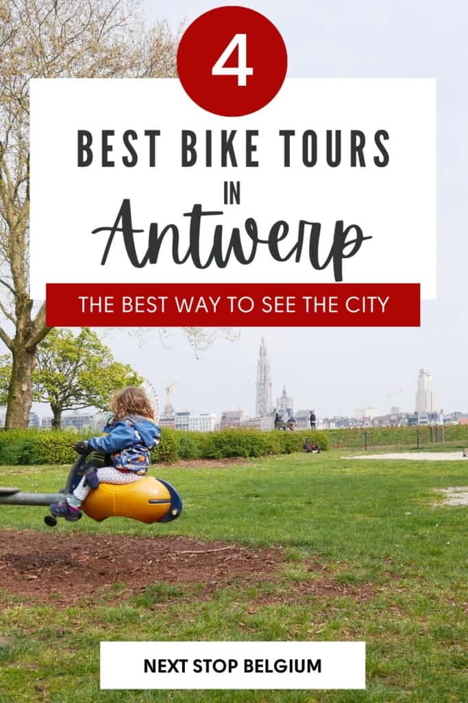 Pinterest image saying "4 Bike Tours in Antwerp". (This image will direct you to Pinterest)