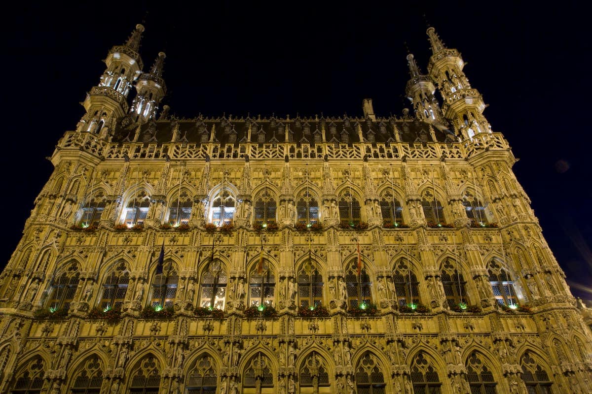 The Old City Hall in Leuven at night.