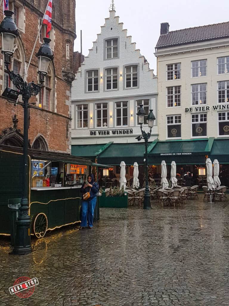 Food stall and restaurants in Bruges.