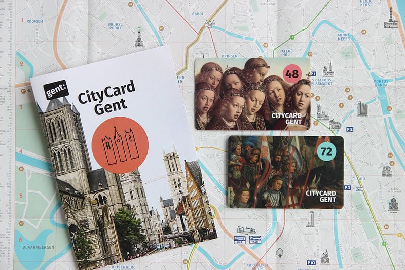 Ghent city cards on top of a map.
